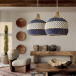 Blue Rattan Pendant Light Handmade Unique Round Lamps Luminatura (3)